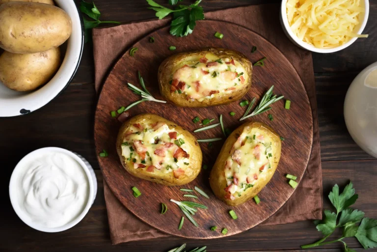 pommes de terre farcies au bacon, oignon vert et fromage